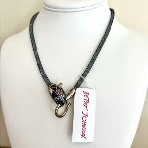 Betsey Johnson Mesh & Crystal Panther Head Choker Collar Necklace NWT